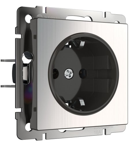 Розетка с заземлением без рамки Werkel 1-м. глянцевый никель картинка